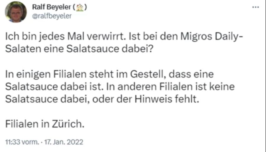 Sind die Take-away-Salatsaucen in der Migros nun gratis – oder nicht?