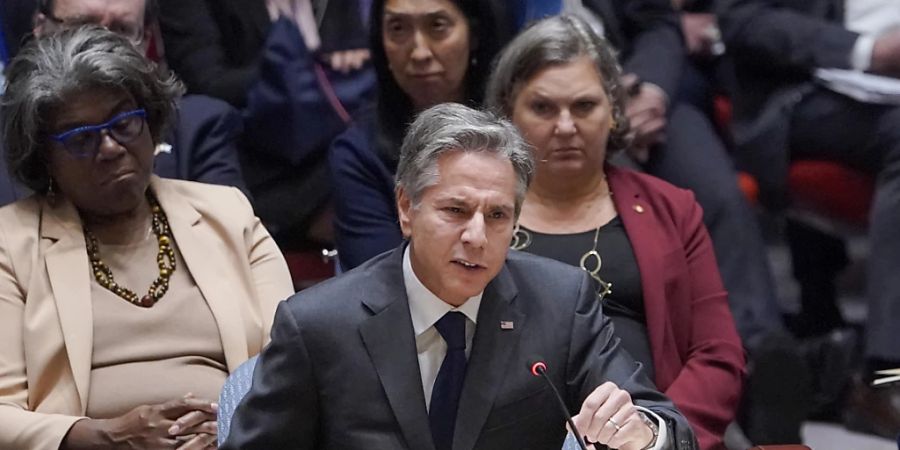 Antony Blinken, Aussenminister der USA, spricht während einer Sitzung des Sicherheitsrates im Hauptquartier der Vereinten Nationen. Foto: Mary Altaffer/AP/dpa