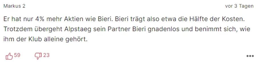 «Markus 2» ist mit dem Verhalten von Club-Boss Alpstaeg nicht einverstanden.