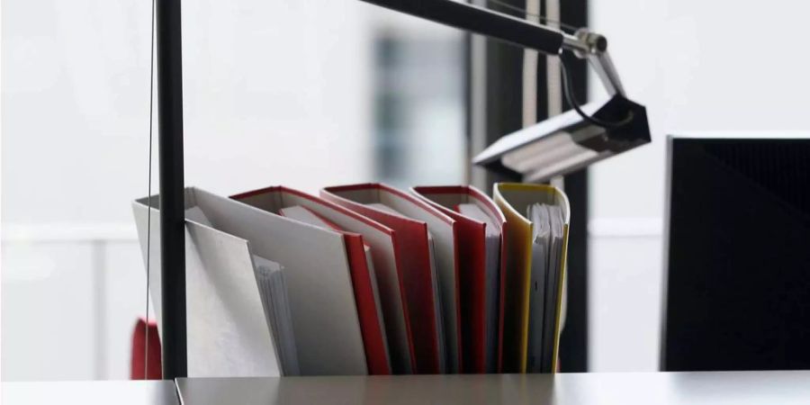 Aktenordner stehen in einem Schrank in einem Büro beim Tag der offenen Türe des Bundesamts für Statistik.