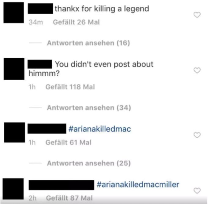 Unter dem Hashtag #arianakilledmac liessen Mac Miller-Fans ihrer Wut freien Lauf. Unter dem Hashtag #arianakilledmac liessen Mac Miller-Fans ihrer Wut freien Lauf.