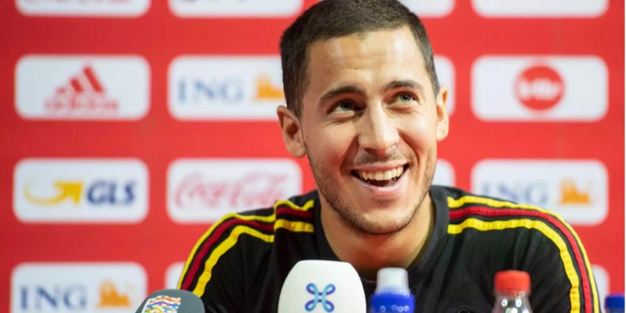 Belgiens Superstar Eden Hazard bei der Pressekonferenz vor dem Spiel gegen die Schweiz.