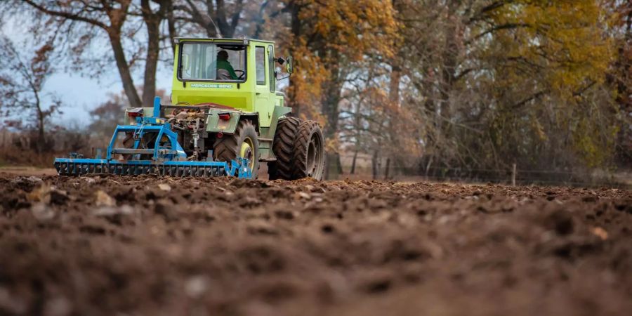 Ein Landwirt auf einem Traktor.