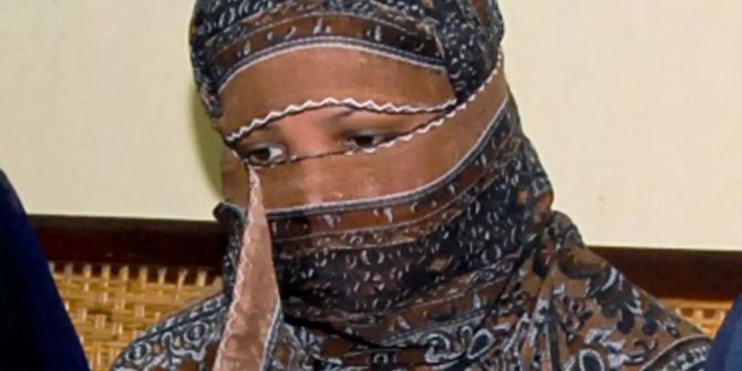 Die pakistanische Christin, Asia Bibi, bei ihrer Anhörung in einem Gefängnis in Sheikhupura.