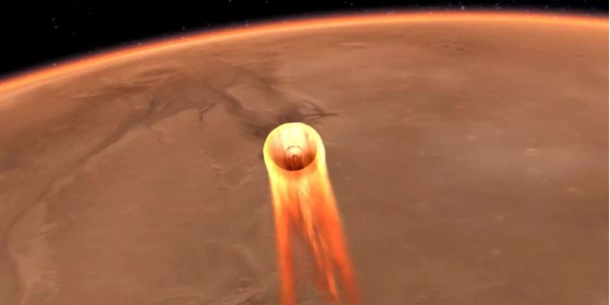 Die künstlerische Darstellung zeigt den Lander «InSight» kurz vor der Landung auf dem Mars. Die künstlerische Darstellung zeigt den Lander «InSight» kurz vor der Landung auf dem Mars.