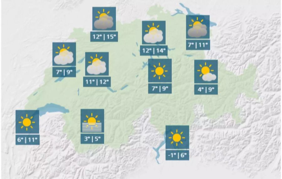 Durch den Tag liegen die Temperaturen zwischen zwölf und 15 Grad.