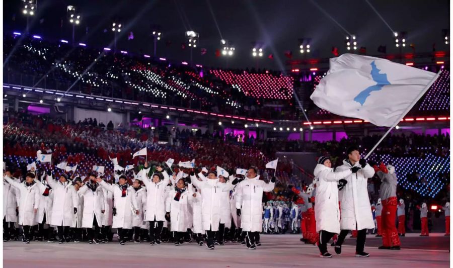 Die nordkoreanischen und südkoreanischen Athleten treten unter einer gemeinsamen Flagge auf.