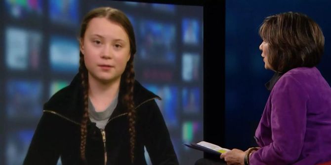 Greta Thunberg (l.) spricht im Interview mit Christiane Amanpour (r.).