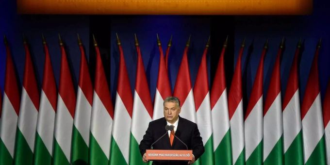 Ungarns Ministerpräsident Viktor Orbán spricht bei der jährlichen Staatsrede im Februar 2018 in Budapest.