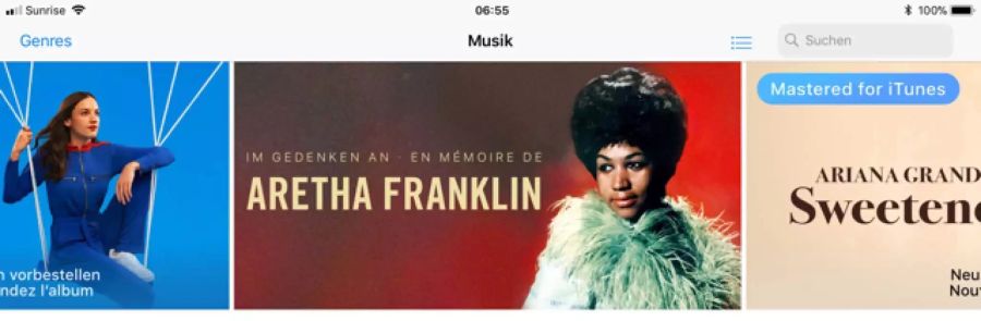 Apple gedenkt der Sängerin Aretha Franklin im iTunes Store mit einem Banner.