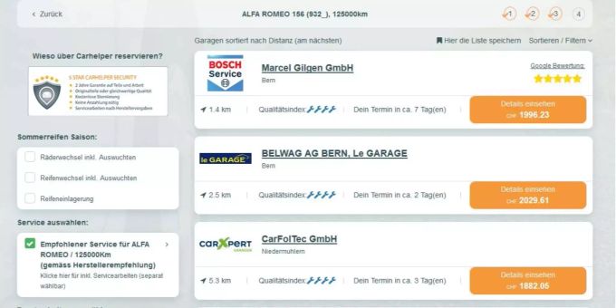 Nach ein paar Klicks spuckt Carhelper Resultate aus. Nach ein paar Klicks spuckt Carhelper Resultate aus.