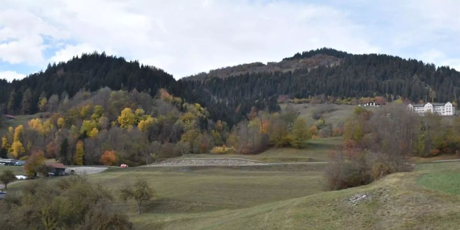 Auf dieser Wiese in Schluein GR verunfallte ein Gleitschirmpilot tödlich.