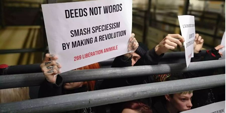 Tierschützer protestieren in der Fleischfabrik der Bell Food Group in Oensingen SO.