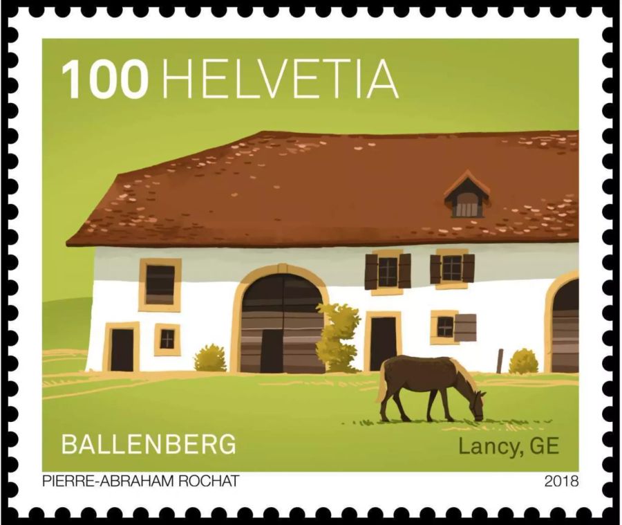 Die Sonderbriefmarke «Bauernhaus mit Taubenhaus» des Freilichtmuseums Ballenberg.