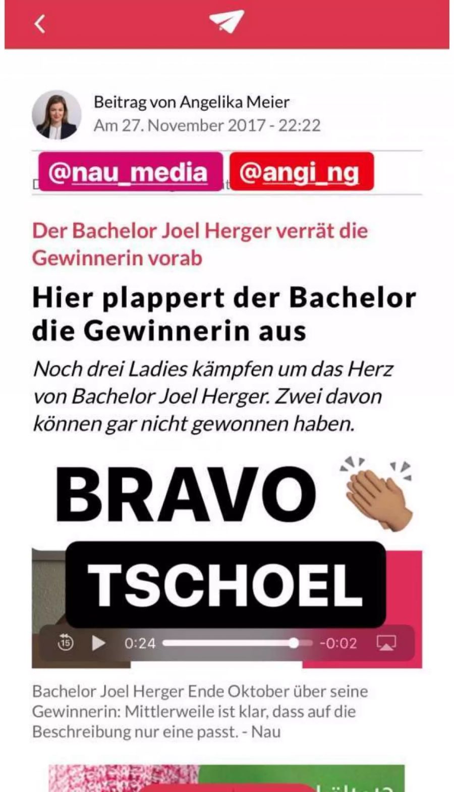 Weil er die Gewinnerin verraten hat: Janosch Nietlispach verpasst seinem Nachfolger einen Seitenhieb auf Instagram.