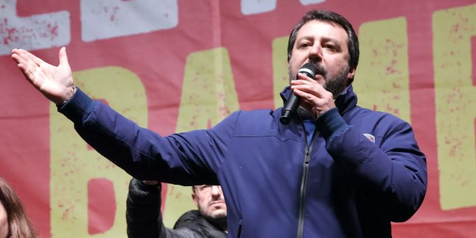 Matteo Salvini, ehemaliger Innenminister von Italien und Chef der Partei Lega Nord, spricht während einer Wahlkampfveranstaltung in der Emilia-Romagna. Matteo Salvini