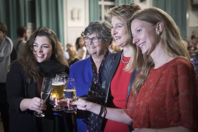 SP Frauen unter sich: Nationalrätin Tamara Funiciello, alt Bundesrätin Ruth Dreifuss, Bundesrätin Simonetta Sommaruga und SP Frauen Co-Präsidentin Natascha Wey. SP Frauen