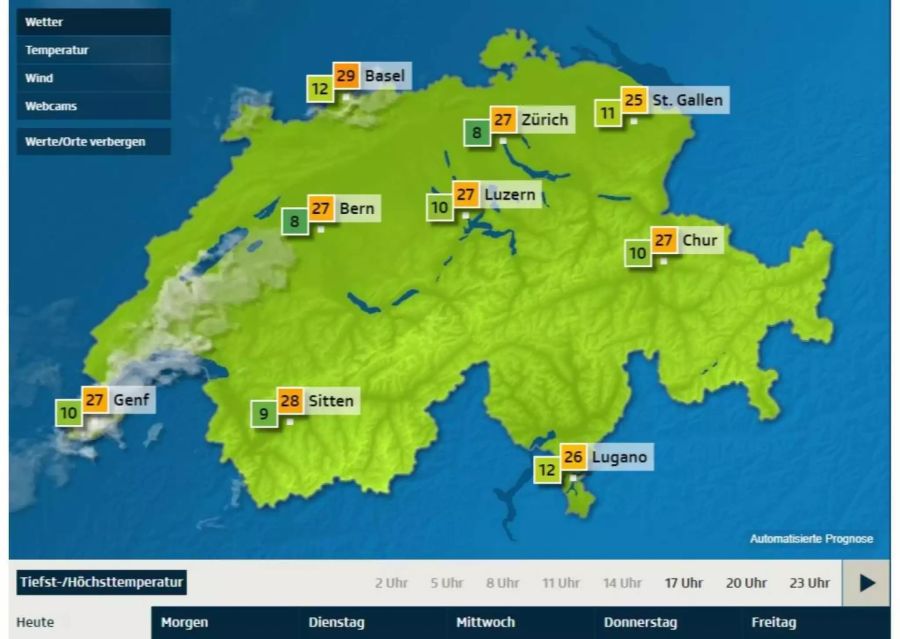 Meteo Schweiz rechnete in Basel mit Höchsttemperaturen von 29 Grad.