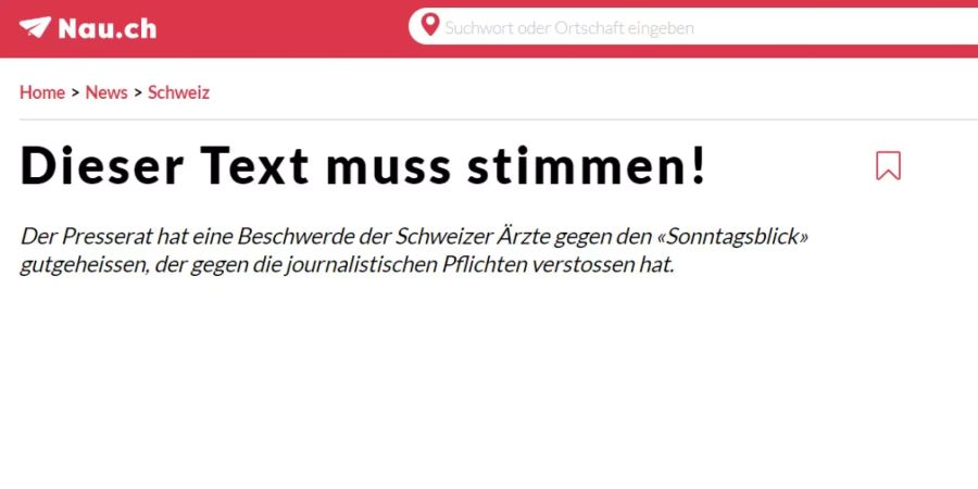 Screenshot von Nau.ch mit einem wahren Titel.