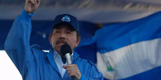 Daniel Ortega, Präsident von Nicaragua, spricht während einer Kundgebung vor seinen Anhängern. daniel ortega