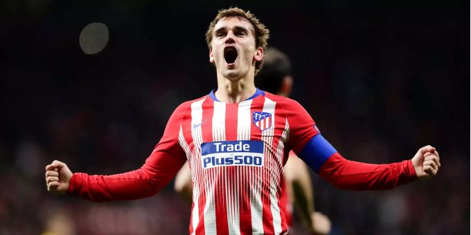 Antoine Griezmann jubelt für Atlético Madrid. Antoine Griezmann jubelt