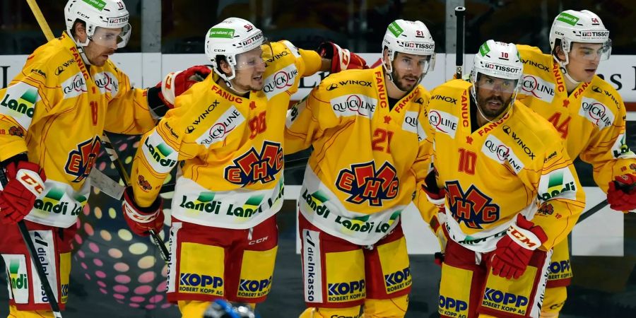 Kollektiver Jubel der Bieler nach dem zwischenzeitlichen 3:0 gegen die ZSC Lions.