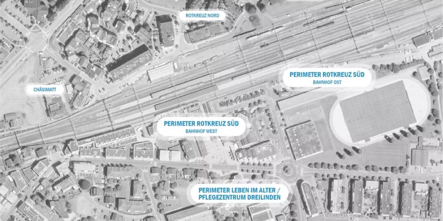 Übersicht der Planungsperimeter südlich des Bahnhofs