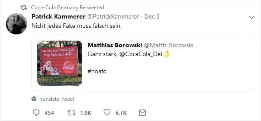 Coca-Cola Deutschland kommentiert das Fake-Plakat.