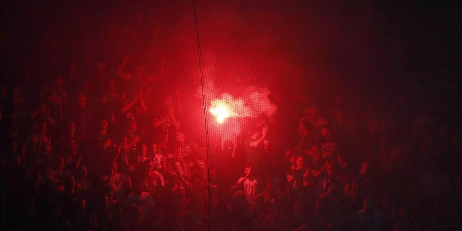 Anhänger von Rapid Wien zünden Pyrotechnik.