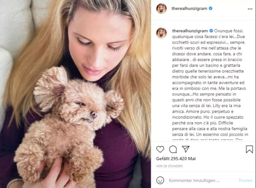 Von der 11-jährigen Zwergpudel-Dame Lilly musste Michelle Hunziker nun Abschied nehmen.