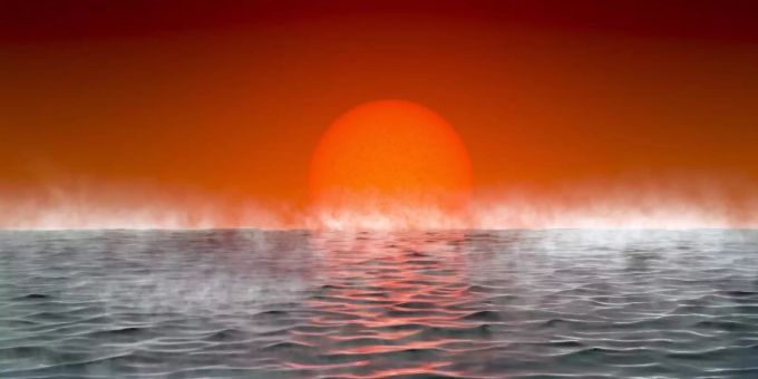 Künstlerische Darstellung eines Exoplaneten "Hycean", - benannt nach hydrogen (Wasserstoff) und ocean (Ozean). Foto: Amanda Smith/University of Cambridge/dpa Künstlerische Darstellung eines Exoplaneten "Hycean", - benannt nach hydrogen (Wasserstoff) und ocean (Ozean). Foto: Amanda Smith/University of Cambridge/dpa