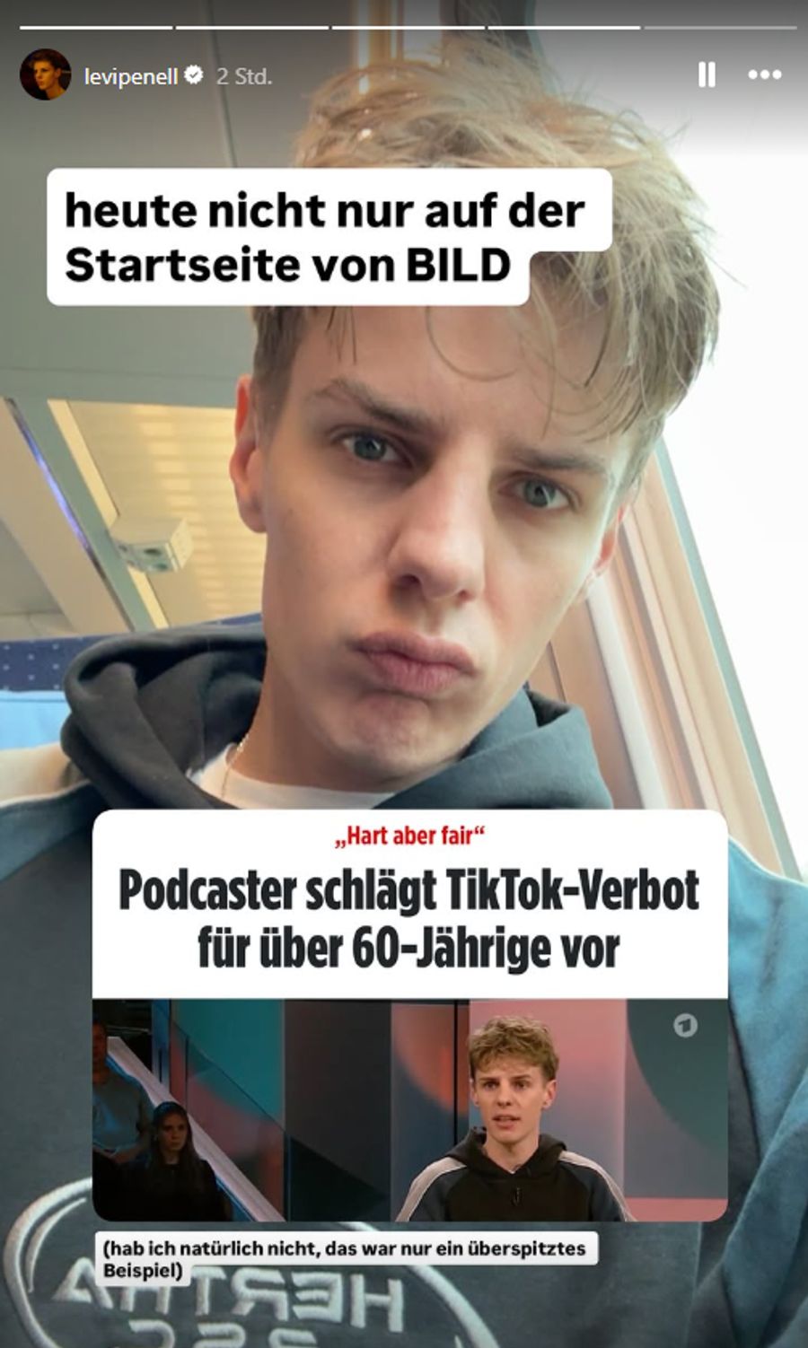 Der Content Creator nimmt es mit Humor und teilt die Schlagzeile in seiner Instagram-Story.