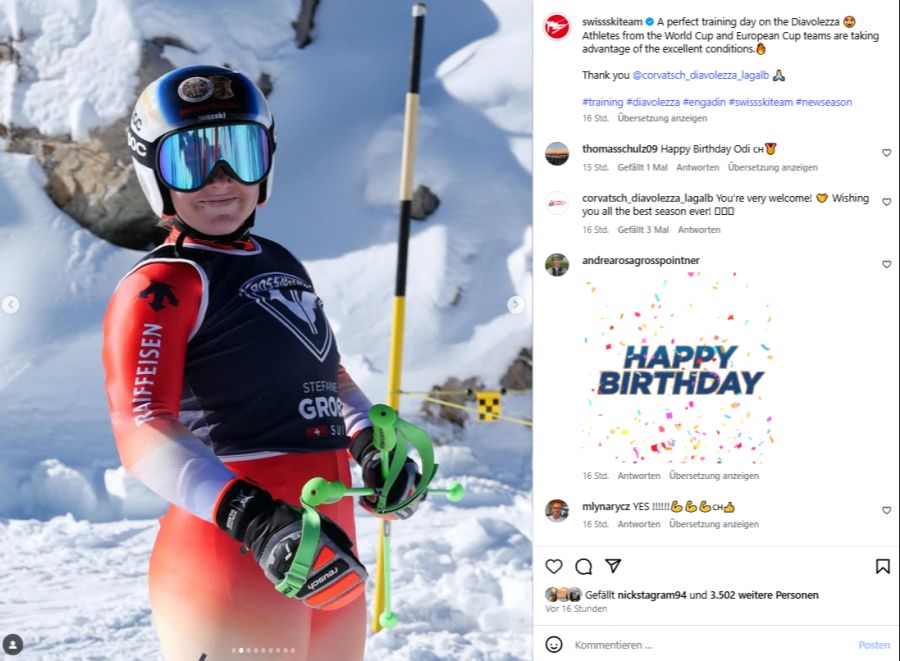 Athletinnen und Athleten von Swiss-Ski trainieren auf der Diavolezza.