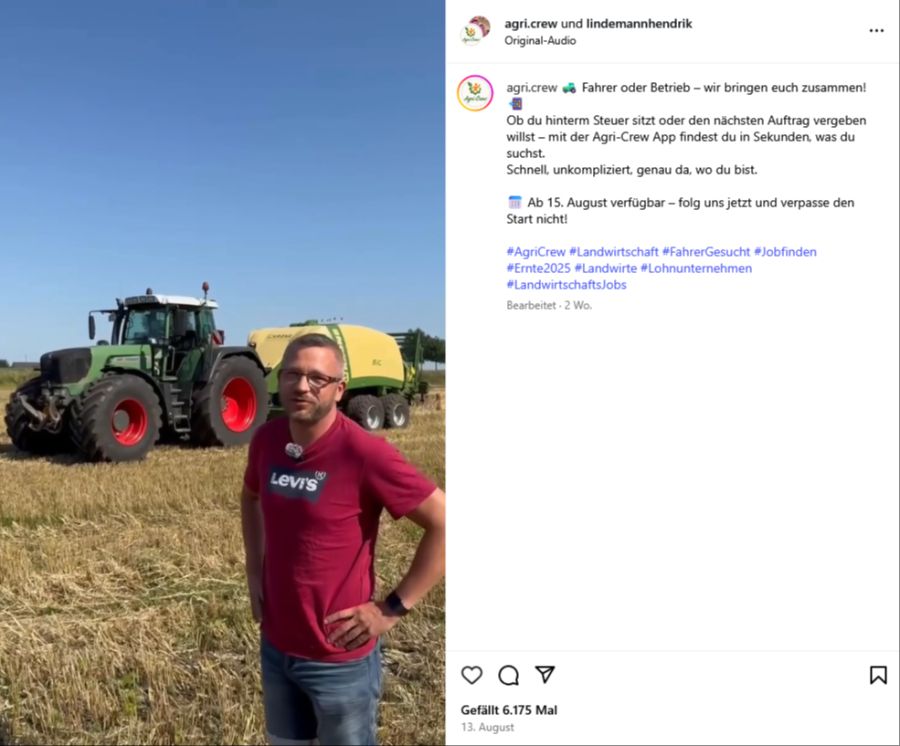 Über die App können Bauern Fahrer für Landmaschinen wie Schlepper, oder Maisraupen oder LKW finden.