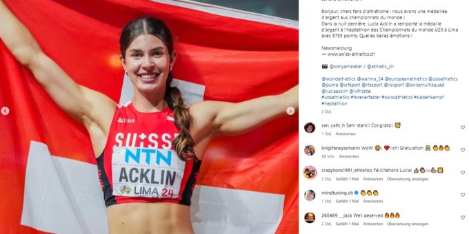 Lucia Acklin jubelt in Lima mit der Schweizer Flagge. Lucia Acklin