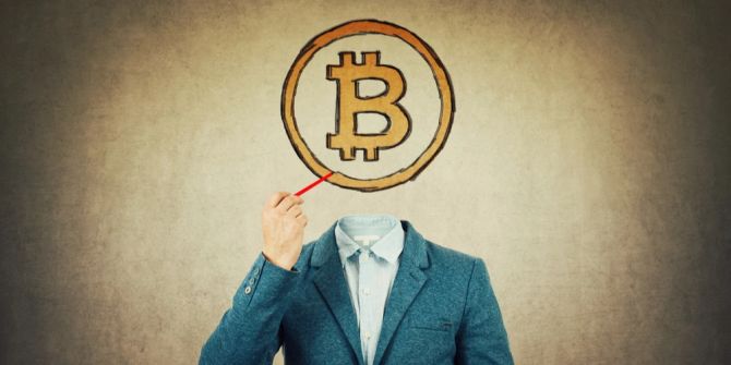 Bitcoin Mann Anzug identitätslos