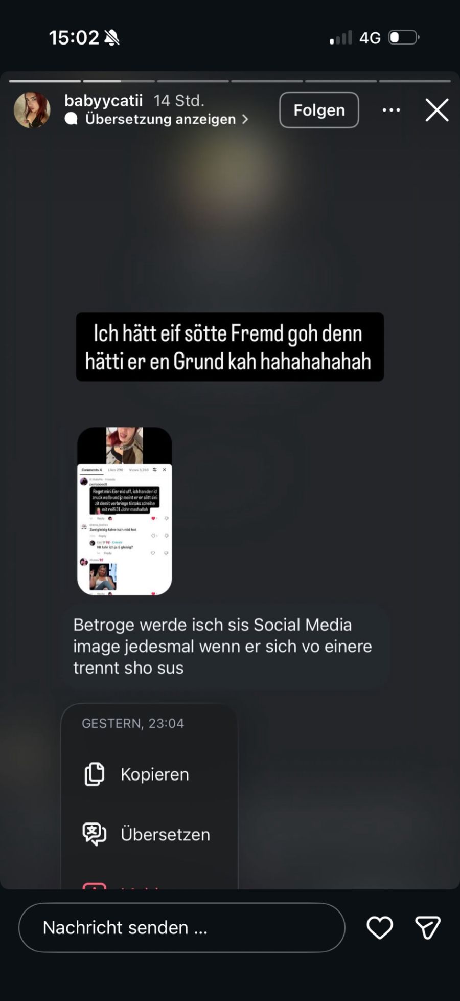 Cati kontert den Fremdgeh-Vorwurf auf Instagram deutlich.