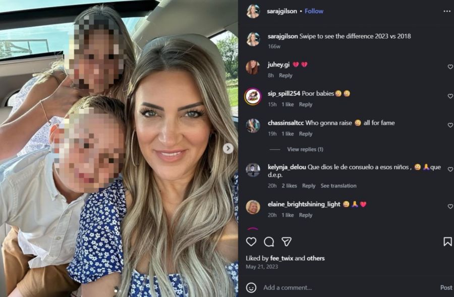 Sara Gilson (43) mit ihren beiden Kindern. Bei Tiktok gab sie Einblick in ihren Familienalltag.