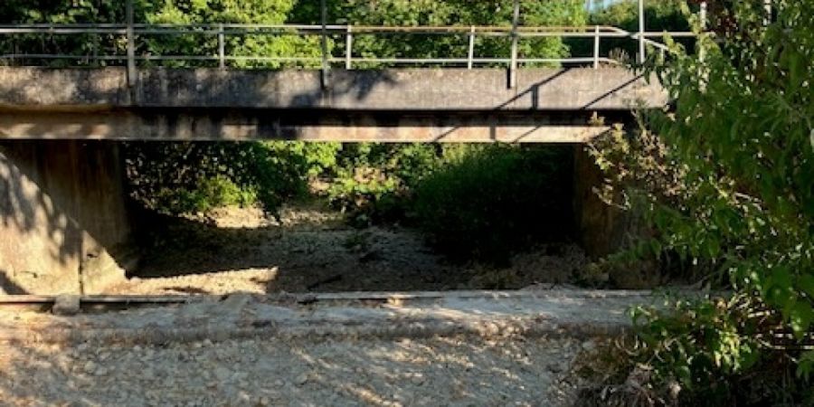 Der Eibach im Baselbiet führt wegen der anhaltenden Trockenheit kein Wasser.