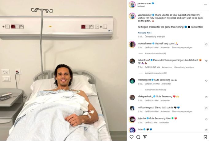 Yann Sommer grüsst aus dem Spital. Yann Sommer