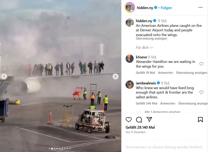 Die Passagiere flüchteten auf die Tragflächen. feuer flugzeug