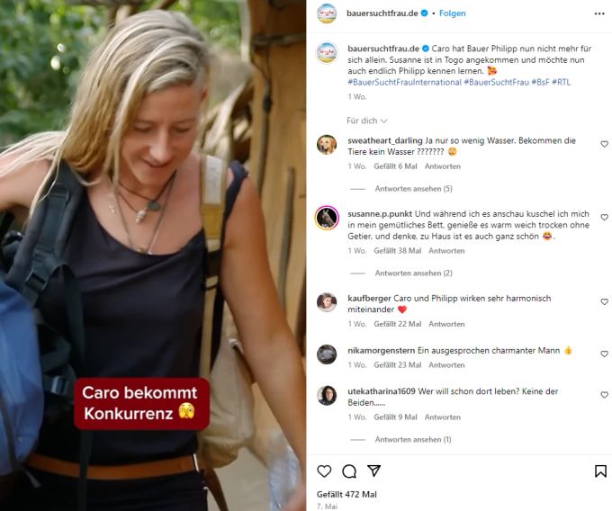Kandidatin Susanne bemüht sich um Landwirt Philipp. Kandidatin Susanne