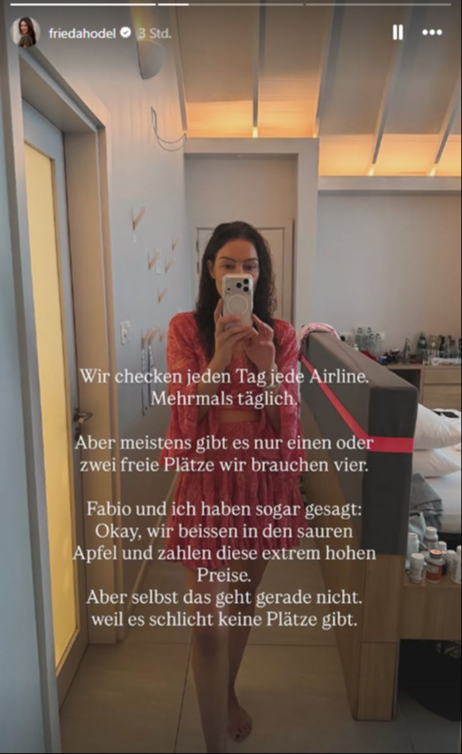 Die Flüge seien alle ausgebucht und extrem teuer, betont die Ex-Bachelorette.