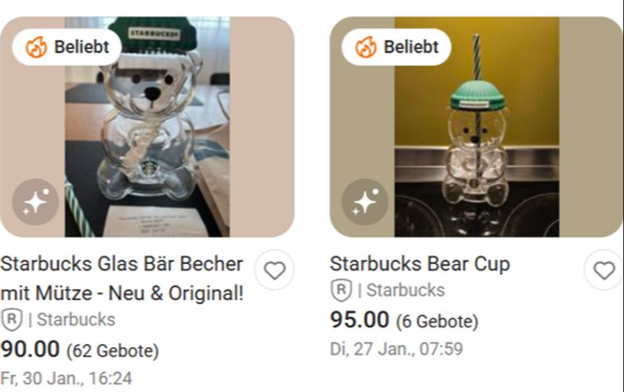 Bei Starbucks kostet der begehrte Becher knapp 30 Franken – auf der Auktionsplattform Ricardo bekommt man diesen zu deutlich höheren Preisen.