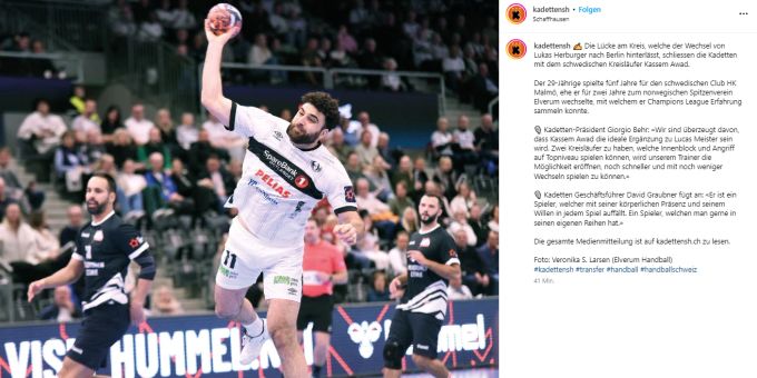Die Kadetten Schaffhausen geben den Transfer von Kassem Awad bekannt. Kadetten Schaffhausen