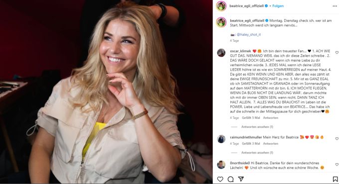 Kürzlich hat Beatrice Egli ihren Beziehungsstatus gelüftet. Beatrice Egli