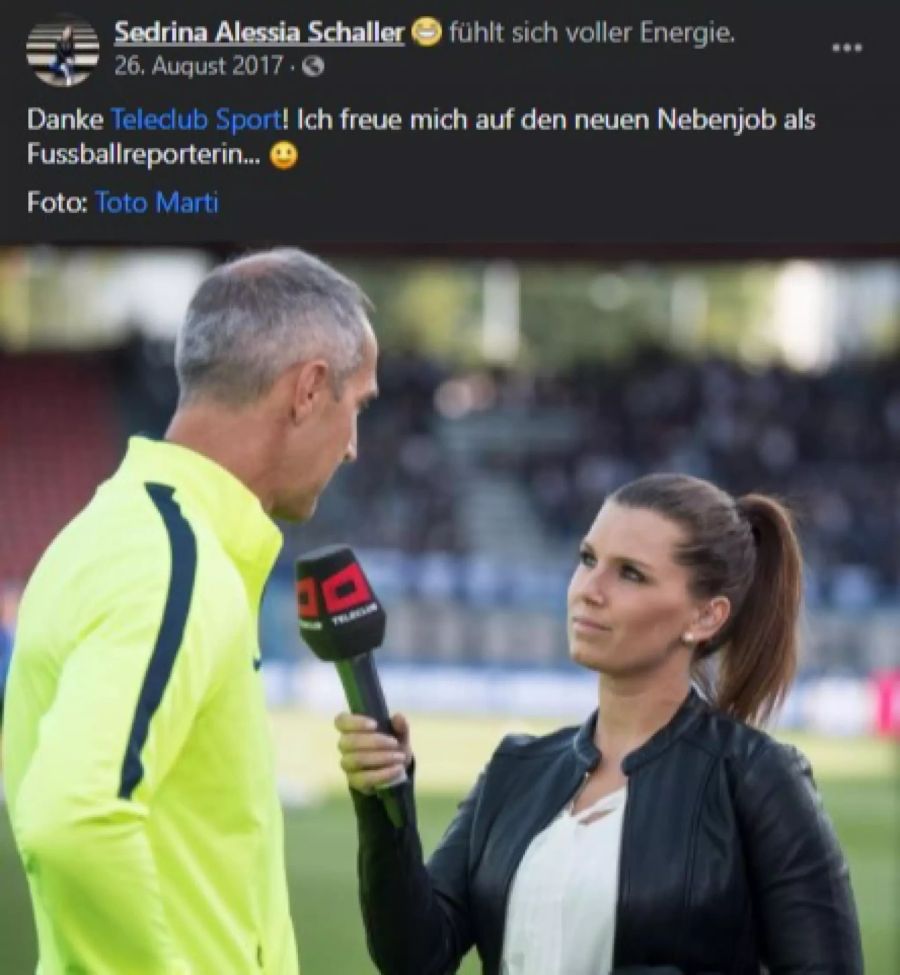 2017 interviewt Sedrina Schaller für Teleclub YB-Trainer Adi Hütter. Die beiden arbeiteten zusammen bei Gladbach.