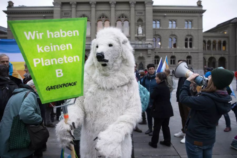 Mensch als Eisbär verkleidet.