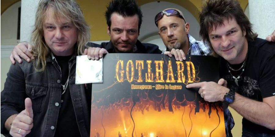 Die Band Gotthard, mit Leo Leoni, Hena Habegger, Freddy Scherer und Marc Lynn (v l.n.r.), am 20. September 2011 in Lugano.