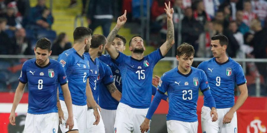 In der Nations League freuen sich die Spieler der italienischen Nationalmannschaft über den Klassenerhalt.